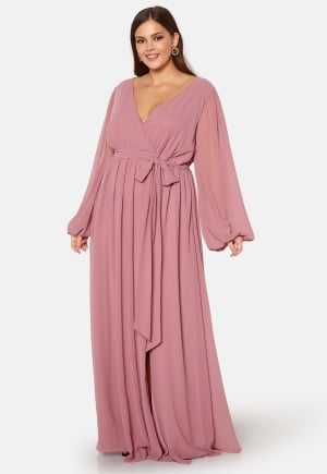 Goddiva Curve Long Sleeve Chiffon Maxi Curve Dress Dusty Pink 46 (UK18)