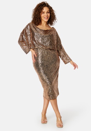 Goddiva Curve Seaquin Cowl Neck Midi Dress Champagne 54 (UK26)