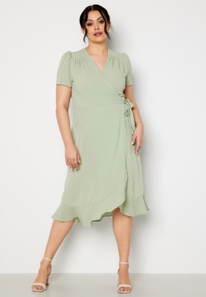 John Zack Curve Short Sleeve Wrap Frill Curve Dress Sage Green 52 (UK24)