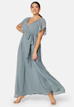 Goddiva Curve Flutter Sleeve Chiffon Maxi Curve Dress Air Force Blue 50 (UK22)