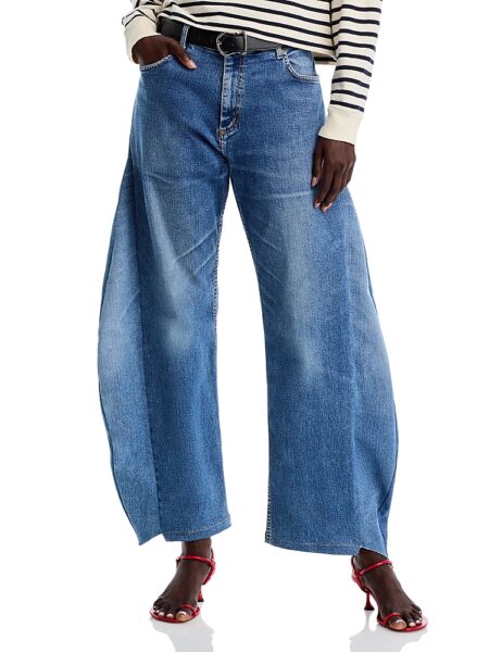 A. w.a. k.e. Mode High Rise Barrel Leg Jeans in Blue Denim