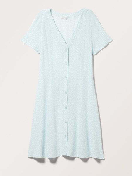 Buttoned Short Sleeve Mini Dress - Blue