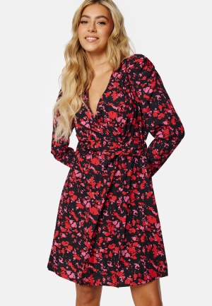 Pieces Faline LS Wrap Dress BlackAOP:Graphic XL