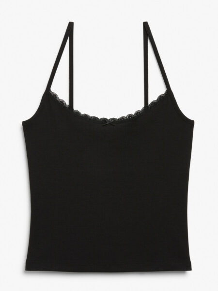 Pyjama top with lace detail - Black