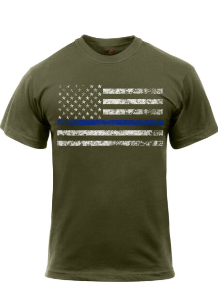 Rothco T-Shirt Oliven - Thin Blue Line-Flag