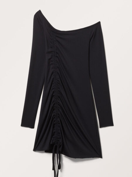 Ruched Off-shoulder Mini Dress - Black