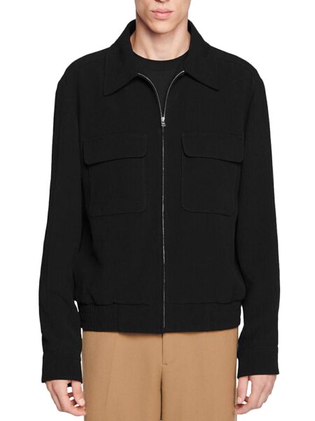 Sandro Blouson Pleated Relaxed Zip Jacket