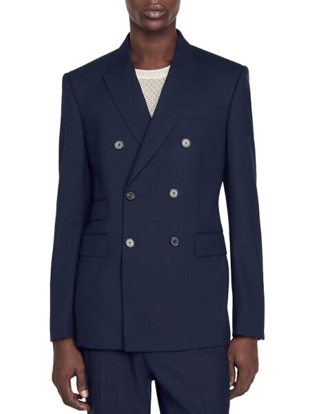 Sandro Double Breasted Wool Suit Jacket