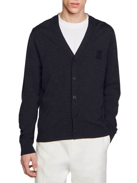 Sandro V Neck Wool Cardigan Sweater