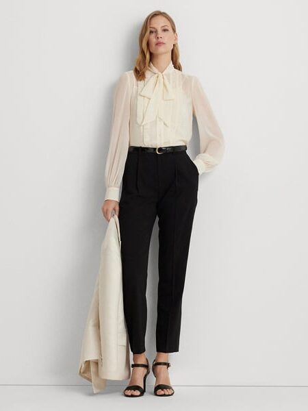 Satinstripe Wool Crepe Straight Pant