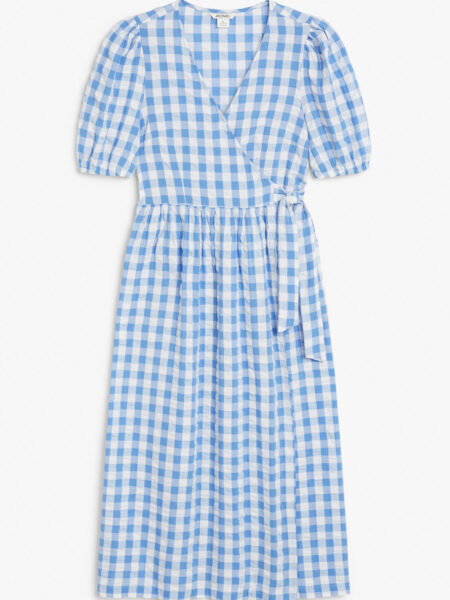 Seersucker wrap midi dress - Blue