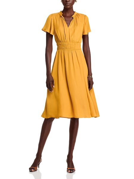 T Tahari Split Neck Midi Dress