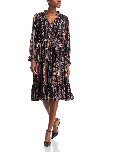 T Tahari Tiered Long Sleeve Midi Dress