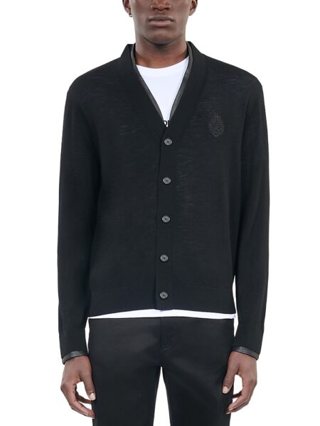 The Kooples Leather Trim Cardigan Sweater