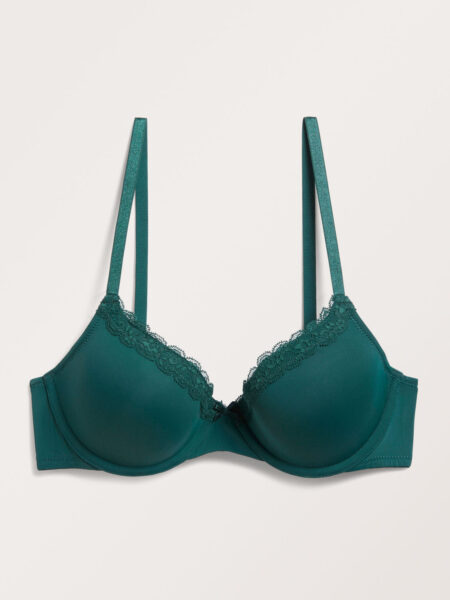 Underwire lace trim bra - Green