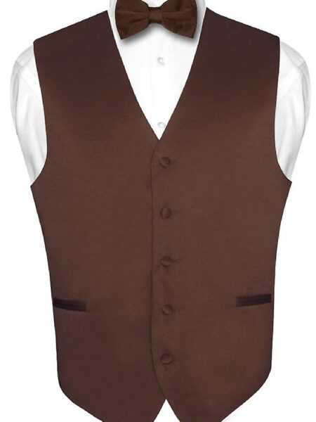 Vesuvio Napoli Mænds Dress Vest & Butterfly Solid Butterfly sæt for Suit Tux Chokolade brun 2XL