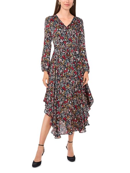 Vince Camuto Floral V Neck A Line Dress