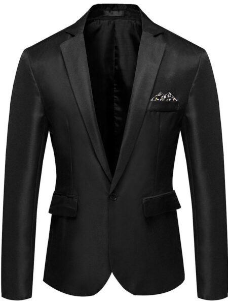 Allthemen Herre Business Casual One Button Notched Lapel Solid Color Suit Jacket Sort XL