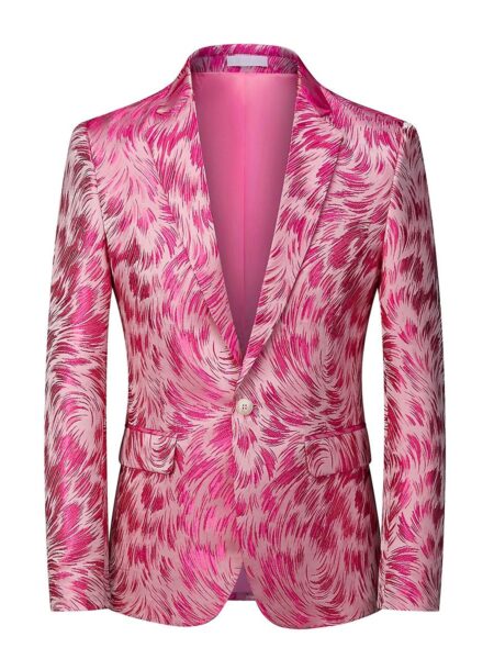 Allthemen Mens Notched Lapel One Button Broderet Banket Suit Jacket Pink XL