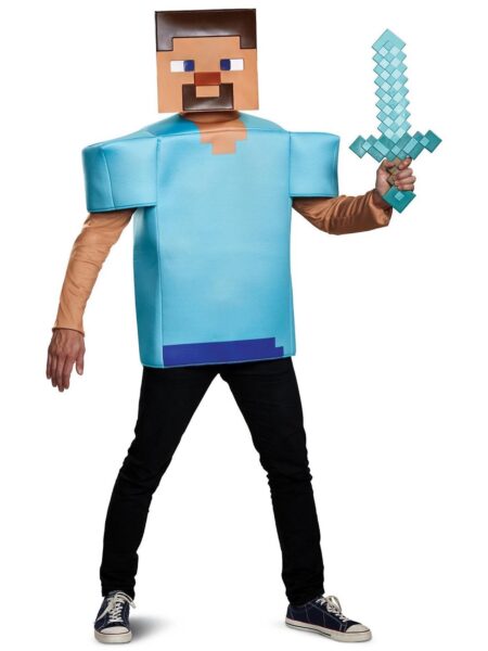 Disguise Steve Classic Mojang Minecraft Player video spil Dress up Herre kostume L-XL Blå X-Large (42-46)