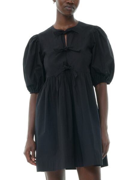 Ganni Black Cotton Poplin Tie String Mini Dress