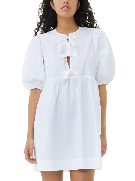 Ganni White Cotton Poplin Tie String Mini Dress