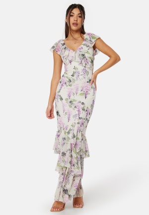 Goddiva Floral Ruffle Hem Maxi Dress Multi XL (UK16)