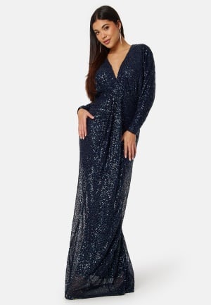 Goddiva Sequin Deep V Maxi Dress Navy XL (UK16)