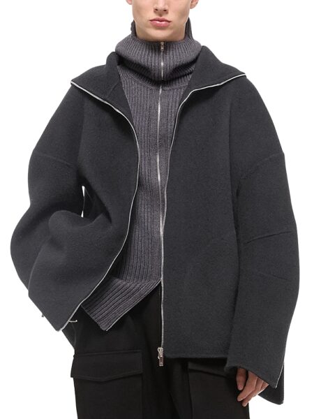 Helmut Lang Cocoon Zip Up Hooded Wool Jacket