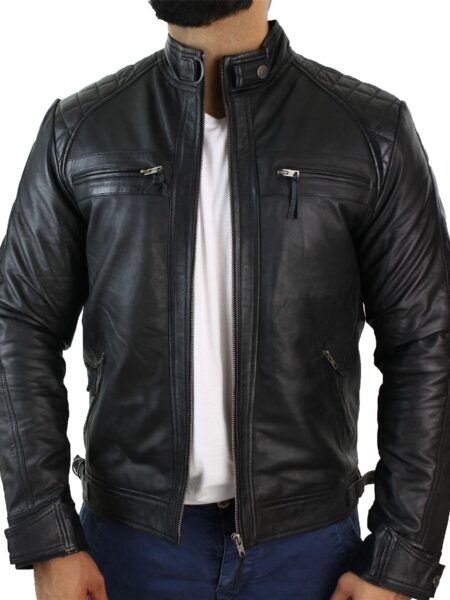 Infinity Leather Mænds retro stil lynlås biker jakke ægte læder blød afslappet sort 4XL