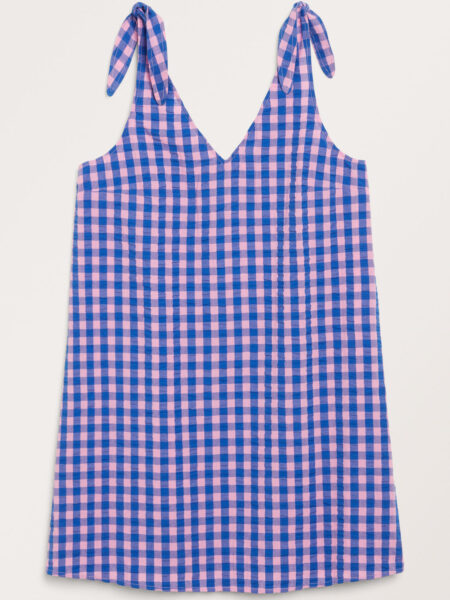 Pinafore seersucker mini dress - Blue