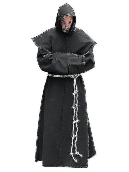 S-5xl Renæssance Munk Præster Vane Scapular Friar Kostume Religiøs Saint Gown Kappe Mænd Præst Hood Cowl Halloween Outfit Grå 4XL