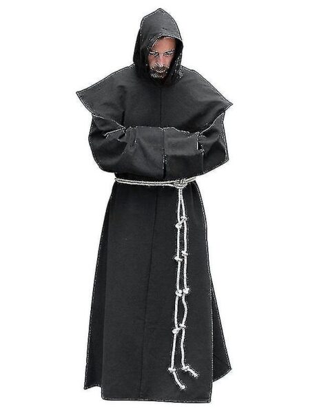 S-5xl Renæssancemunk Gejstlig vane Scapular Friar Kostume Religiøs Saint Gown Kåbe Sort 4XL