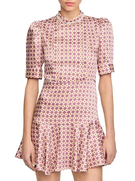 Sandro Jayani Printed Puff Sleeve Mini Dress