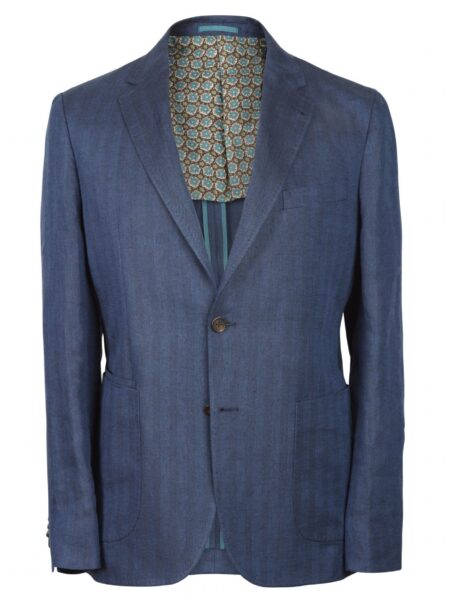 Simon Carter Classic Linen Herringbone Jacket Blue - 44