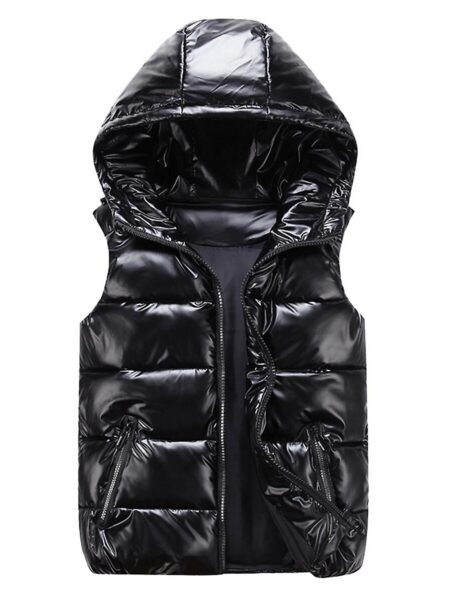 Sliktaa Unisex skinnende vandtæt ærmeløs jakke Letvægts puffer vest Sort 2XL