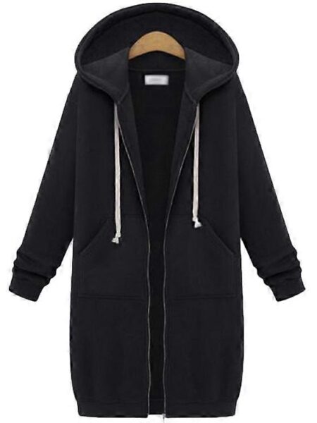 Hætteklædte kvinder Plus Size Jakke Zip Up Hættetrøjer Coat Winter Loose Sweatshirt Outwear Sort 3XL