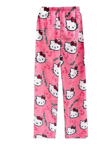 Jnnjv Kawaii Comfy pyjamas til kvinder Pige Tegneserie Kat Hello Kitty overalt Print Flannel Christmas Anime Sleep Pyjamas Bukser Pink 2XL