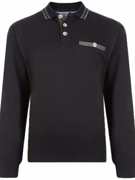 KAM Mens Big Size Kam Sweat Long Sleeve Polo Size: 7XL, Colour: BLACK