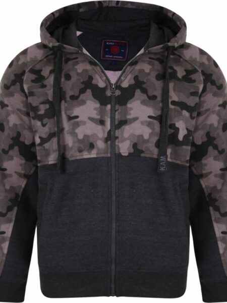 Kam Mens Big Size Camouflage Panel Zip Front Hoodie Size: 8XL, Colour: