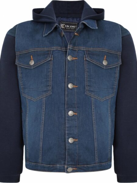 Kam Mens Big Size Stretch Denim Hoodie Jacket Colour: DARK USED, Size: