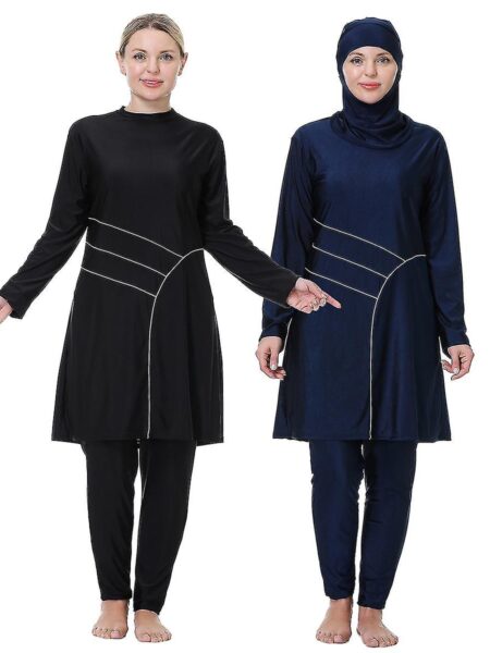 Kvinder Badedragt 3xl-8xl Patchwork Muslimsk fuld dækning Tankinis 3stk Hijab Langærmet Sport Badetøj Islamisk Burkinis Wear Sort