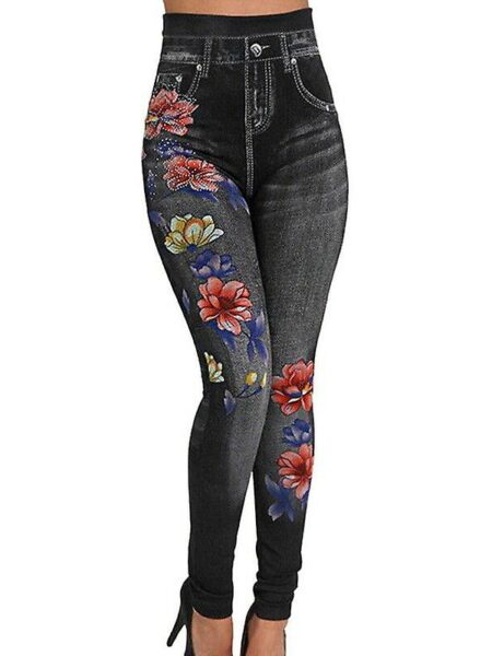 Kvinder Tøj Ladies Jeggings Stretchy Denim Look Skinny Jeggings Leggings Pants Jeans Gave Sort XL