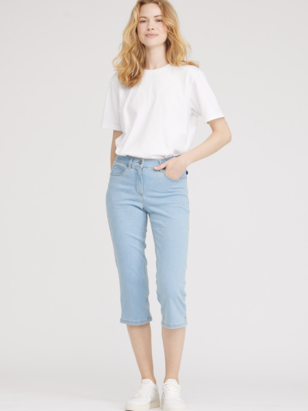 LAURIE dames vegan Jeans Charlotte Regular Capri Middellange Lichtblauwe Denim