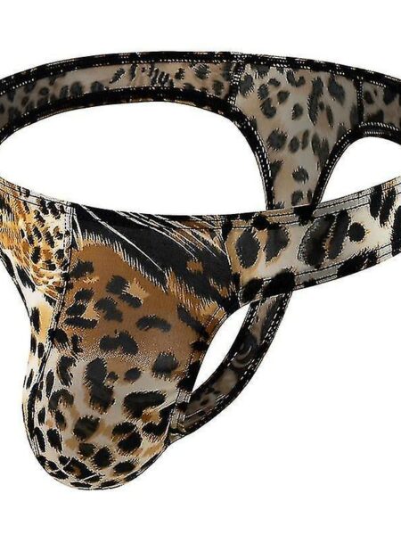 Mænds Leopard Print Thong G-streng undertøj Tiger hoved guld XL