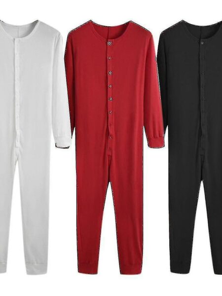 Mænds One Piece Long Johns Night Pyjama Sort XL