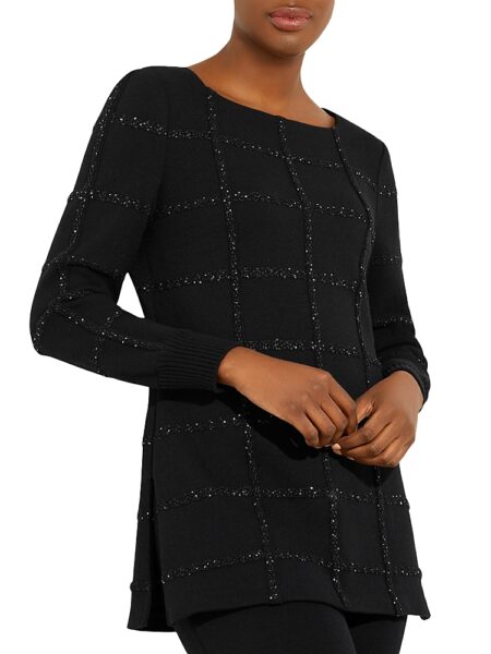 Misook Sequined Windowpane Tunic