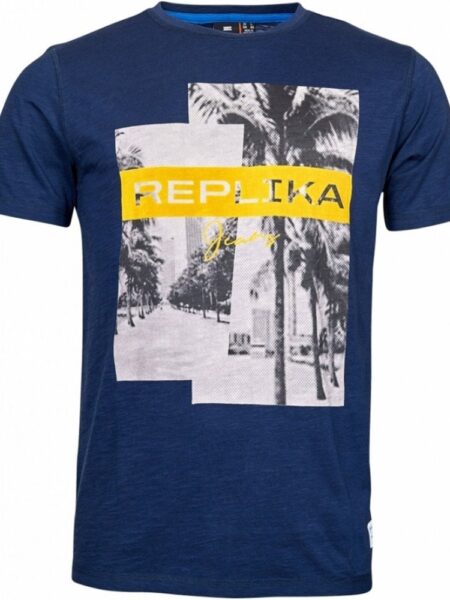 North 564 Replika Jeans Printed Tee Shirt Colour: NAVY BLUE, Size: 8XL