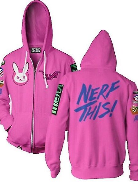 Overwatch Ultimate D.va Zip Up Hoodie Kvinder Cosplay Sweatshirt Jakke XL