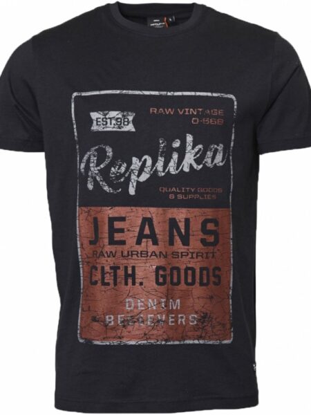 Replika Jeans Logo Print T Shirt Size: 8XL, Colour: BLACK